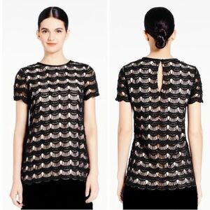 NWT! Kate Spade Scalloped Lace Elegant Black Short Sleeve Top Size 12